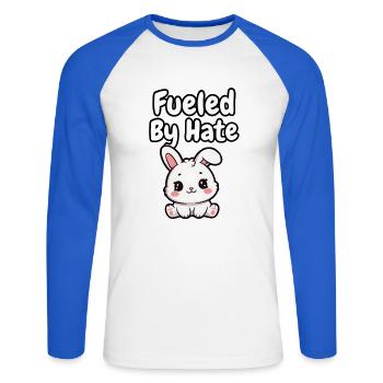 Fueled By Hate Bunny - Unisex Long Sleeve Baseball T-Shirt - white/royal blue - Front - Nik (191cm)