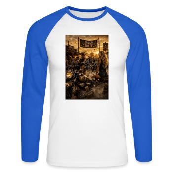 Dames motardes - T-shirt baseball manches longues Homme - blanc/bleu royal - Devant - Nik (191cm)
