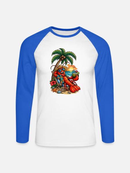 Hawaiianischer Lobster am Strand - Unisex Baseballshirt langarm - Weiß/Royalblau