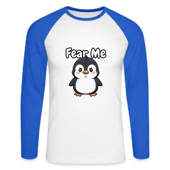 Fear Me Penguin - Unisex Long Sleeve Baseball T-Shirt - white/royal blue - Front - Nik (191cm)