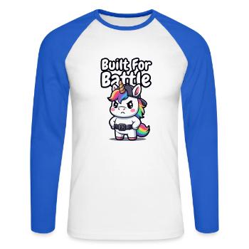 Conçu pour la licorne de combat - T-shirt baseball manches longues Homme - blanc/bleu royal - Devant - Nik (191cm)