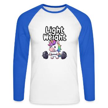 Licorne légère - T-shirt baseball manches longues Homme - blanc/bleu royal - Devant - Nik (191cm)