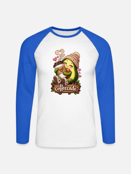 Avocado-Kaffee-Kuschel: coffeecado - Unisex Baseballshirt langarm - Weiß/Royalblau