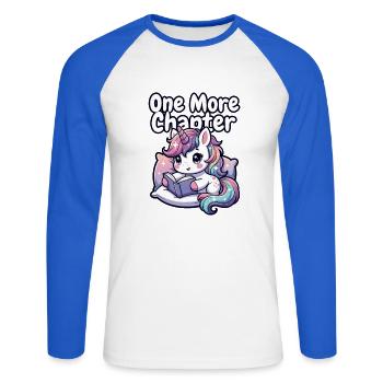 Un chapitre de plus : Licorne Douillette - T-shirt baseball manches longues Homme - blanc/bleu royal - Devant - Nik (191cm)