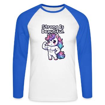 Fort est une licorne belle - T-shirt baseball manches longues Homme - blanc/bleu royal - Devant - Nik (191cm)