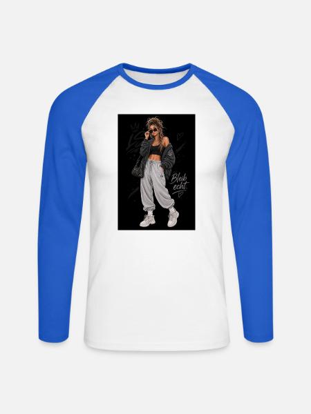 Women - Unisex Baseballshirt langarm - Weiß/Royalblau