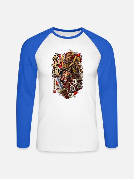 Bushido Drache Krieger - Unisex Baseballshirt langarm - Weiß/Royalblau