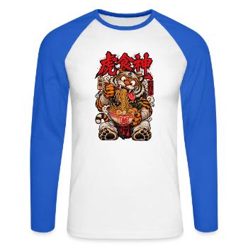 Tiger mit Ramen Glücksbringer - Unisex Baseballshirt langarm - Weiß/Royalblau - Vorne - Nik (191cm)