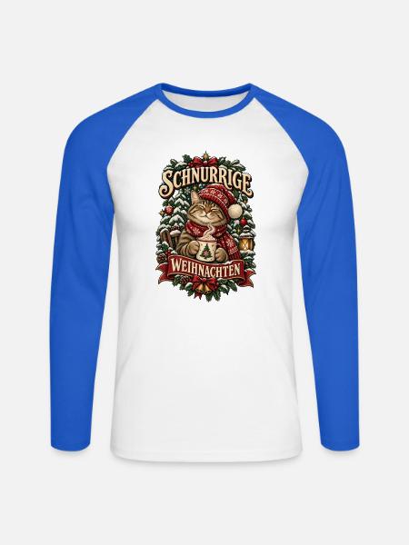 Schnurrige Weihnachten - Unisex Baseballshirt langarm - Weiß/Royalblau