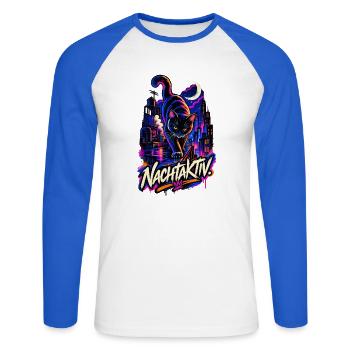 Nachtaktiv - Unisex Baseballshirt langarm - Weiß/Royalblau - Vorne - Nik (191cm)