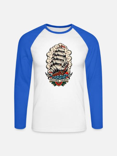 Schiff - Unisex Baseballshirt langarm - Weiß/Royalblau