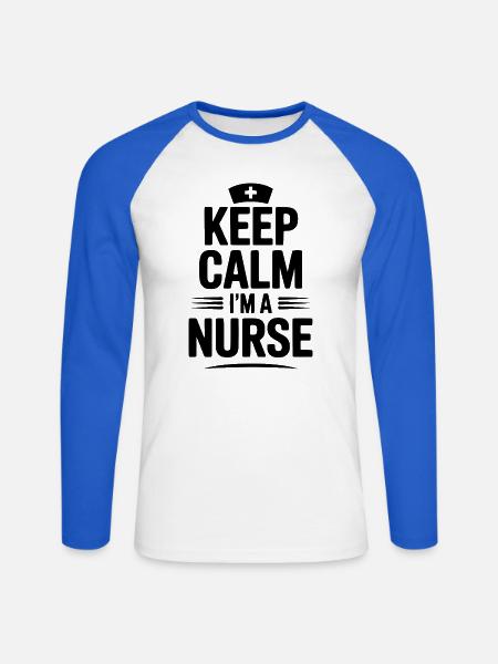 Bleib ruhig. Ich bin Krankenschwester. - Unisex Baseballshirt langarm - Weiß/Royalblau