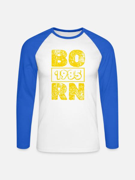 Geboren 1985 - Unisex Baseballshirt langarm - Weiß/Royalblau