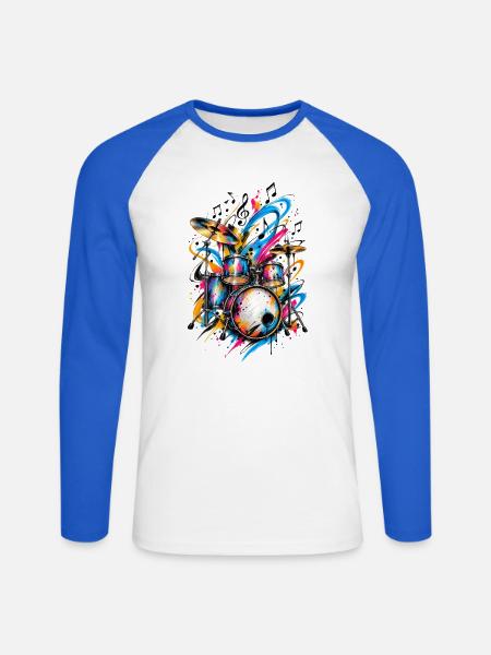 Schlagzeug Drums - Unisex Baseballshirt langarm - Weiß/Royalblau