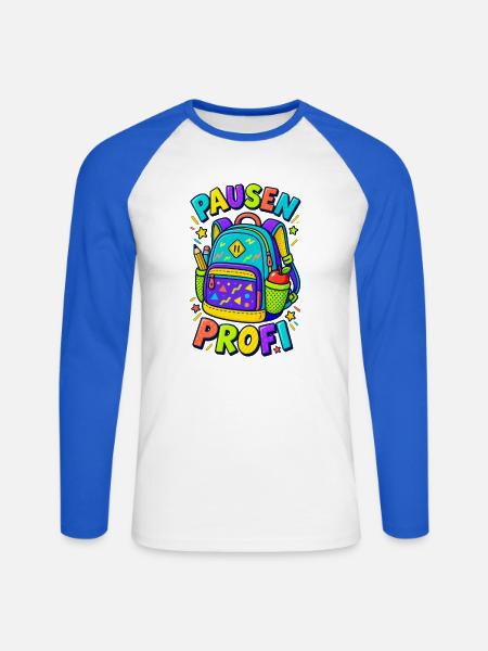 Pausenprofi Schulranzen Einschulung - Unisex Baseballshirt langarm - Weiß/Royalblau