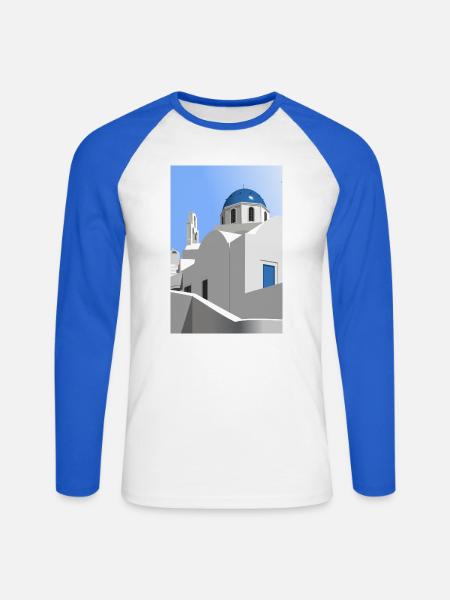 Santorini - Unisex Baseballshirt langarm - Weiß/Royalblau