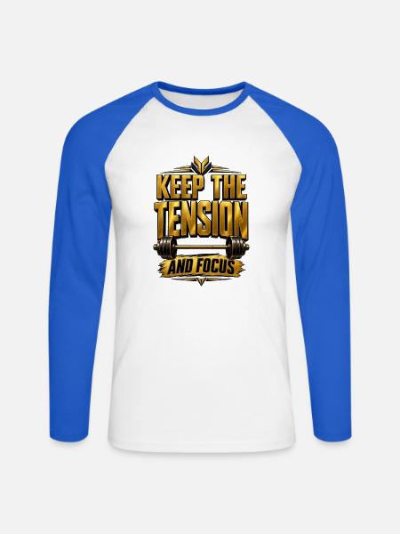 Halte die Spannung und den Fokus - Unisex Baseballshirt langarm - Weiß/Royalblau