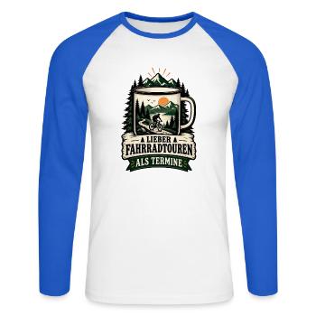 Lieber Fahrradtouren als Termine - Unisex Baseballshirt langarm - Weiß/Royalblau - Vorne - Nik (191cm)