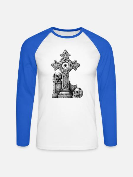 grabsteine, goth, menschenschädel - Unisex Baseballshirt langarm - Weiß/Royalblau