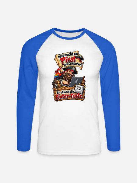Pirat am Computer Entertaste - Unisex Baseballshirt langarm - Weiß/Royalblau