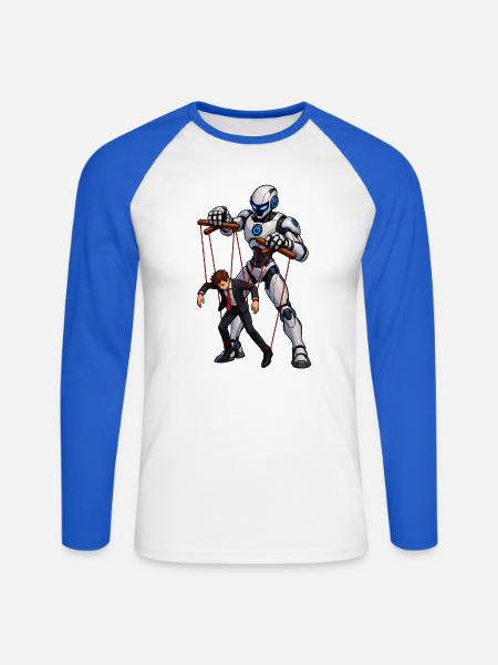 Puppe und menschlicher Roboter - Unisex Baseballshirt langarm - Weiß/Royalblau