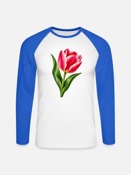 Rosa Tulpenblüte - Unisex Baseballshirt langarm - Weiß/Royalblau