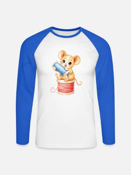 Maus mit Garnknäuel - Unisex Baseballshirt langarm - Weiß/Royalblau