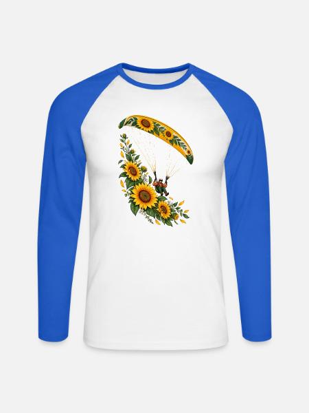 Sonnenblumen Paragliding Kunst - Unisex Baseballshirt langarm - Weiß/Royalblau