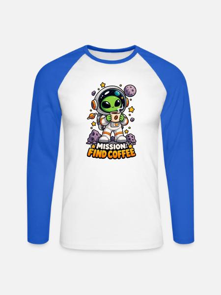 Mission: Kaffee finden - Unisex Baseballshirt langarm - Weiß/Royalblau