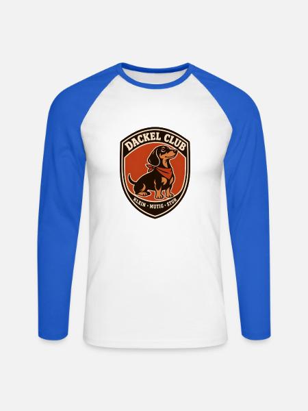 Dackel Club Patch: Klein Mutig Stur - Unisex Baseballshirt langarm - Weiß/Royalblau