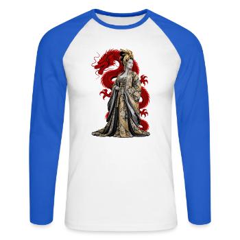 MEISTERMANIPULATOR - Unisex Baseballshirt langarm - Weiß/Royalblau - Vorne - Nik (191cm)