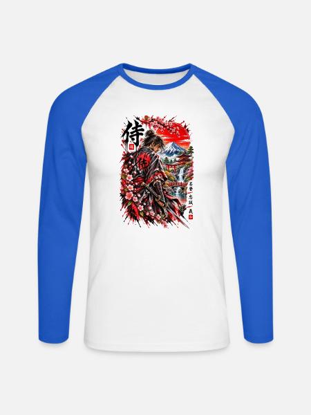 Samurai Spirit – Japan Krieger - Unisex Baseballshirt langarm - Weiß/Royalblau