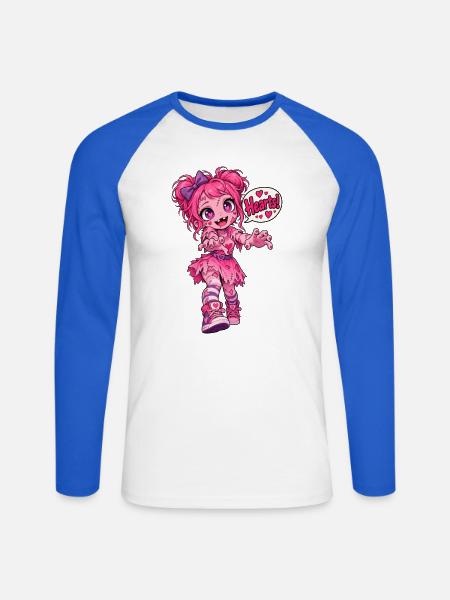Kawaii Pink Zombie – Herzen! - Unisex Baseballshirt langarm - Weiß/Royalblau
