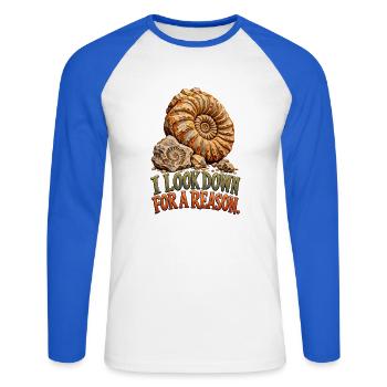 Fossiljagd-Ammoniten-Humor - Unisex Baseballshirt langarm - Weiß/Royalblau - Vorne - Nik (191cm)