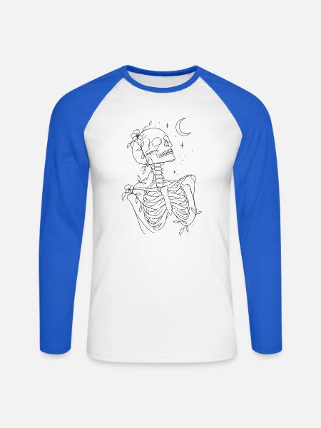 Skelett im Mondschein - Unisex Baseballshirt langarm - Weiß/Royalblau