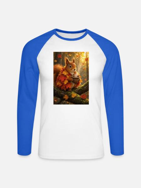 Herbstfreund Eichhörnchen mit Becher - Unisex Baseballshirt langarm - Weiß/Royalblau