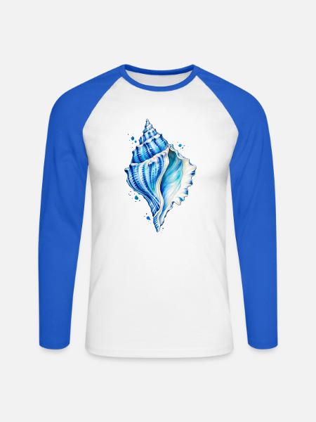 Blaue Muschel Wasserfarbenbild - Unisex Baseballshirt langarm - Weiß/Royalblau
