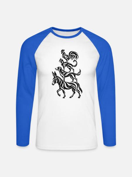 Bremer Stadtmusikanten – Op Art - Unisex Baseballshirt langarm - Weiß/Royalblau
