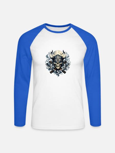 Nebelviking Schädel - Unisex Baseballshirt langarm - Weiß/Royalblau