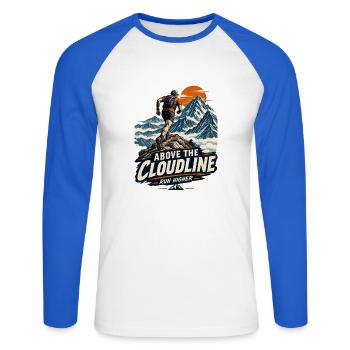 Above_the_Cloudline_Vintage_Mountain_Running_De - Unisex Baseballshirt langarm - Weiß/Royalblau - Vorne - Nik (191cm)