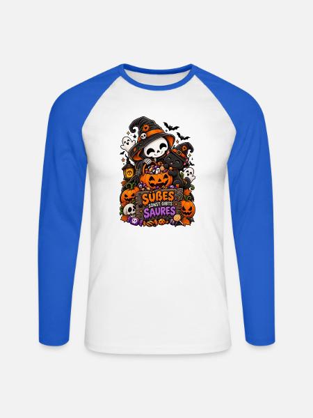 Süßes oder Saures Halloween Katze - Unisex Baseballshirt langarm - Weiß/Royalblau