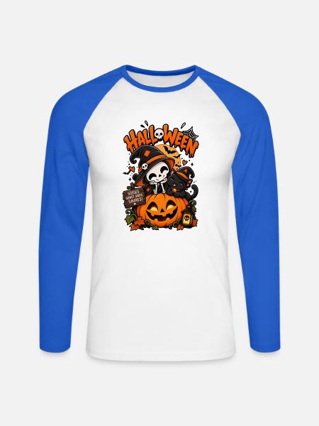 Süßes Kürbis-Halloween-Duo - Unisex Baseballshirt langarm - Weiß/Royalblau