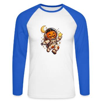 Kürbis-Astronaut - Unisex Baseballshirt langarm - Weiß/Royalblau - Vorne - Nik (191cm)