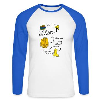 AHOI Wattwandern Nordsee Maritim Snack Platt Moin - Unisex Baseballshirt langarm - Weiß/Royalblau - Vorne - Nik (191cm)