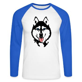 Husky - T-shirt baseball manches longues Homme - blanc/bleu royal - Devant - Nik (191cm)