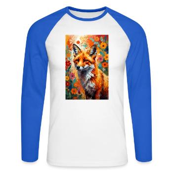 Fuchs Blumen abstrakt Fuchsliebhaber Geschenk  - Unisex Baseballshirt langarm - Weiß/Royalblau - Vorne - Nik (191cm)