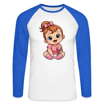 Baby Girl - Unisex Baseballshirt langarm - Weiß/Royalblau - Vorne - Nik (191cm)