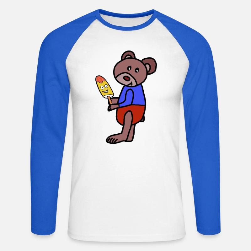 Bär Teddy  Eiskrem  Eis Kind - Unisex Baseballshirt langarm - Weiß/Royalblau