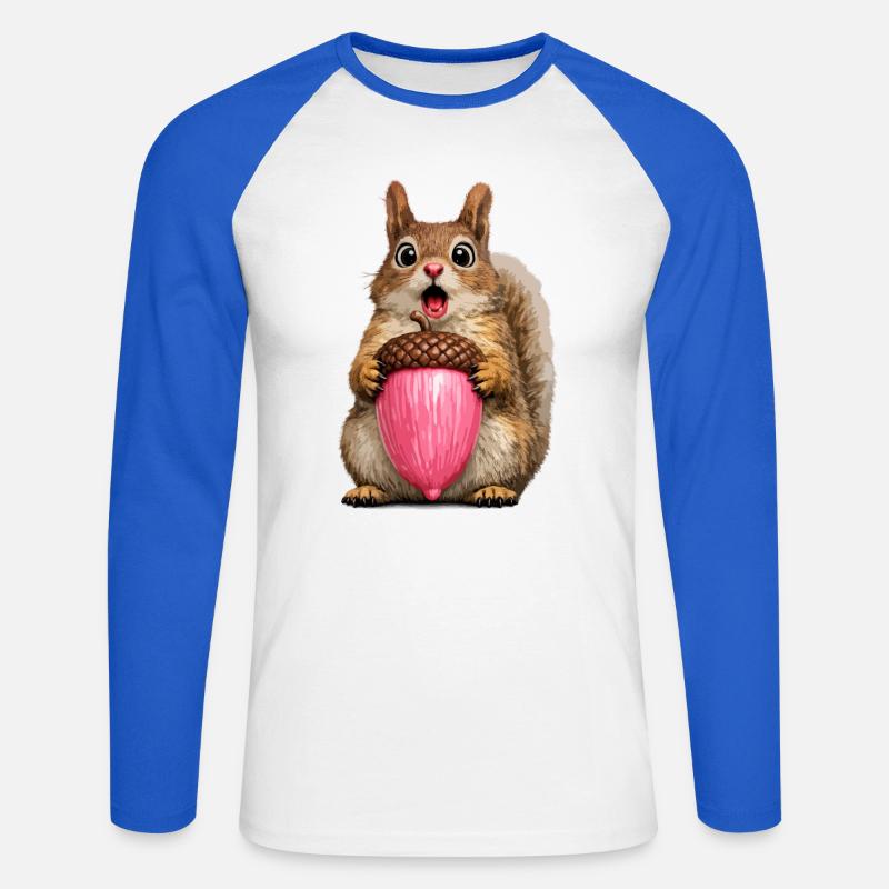 Eichhörnchen mit rosa Eichel - Unisex Baseballshirt langarm - Weiß/Royalblau