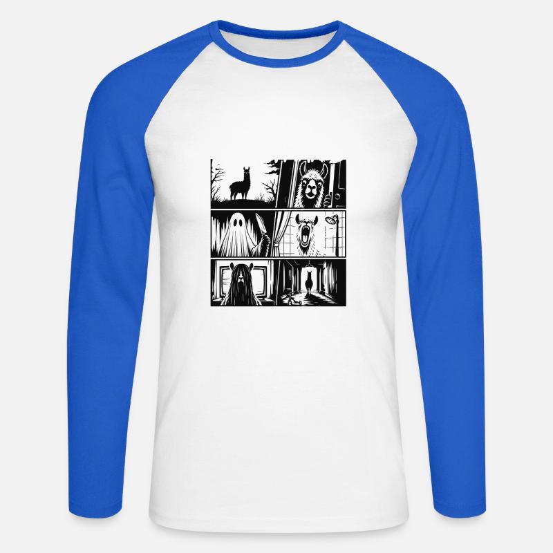 Llama Nightmares Horror Comic - Unisex Baseballshirt langarm - Weiß/Royalblau